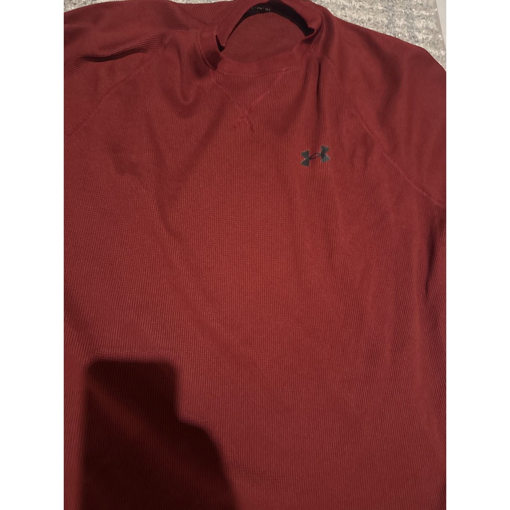 Under Armour Mens 2XL Burgundy Red Waffle Knit Thermal Long Sleeve Shirt 1302355 - Picture 2 of 5